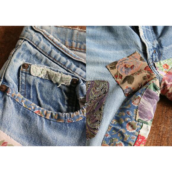 Early 1980s Vintage Levi's USA Made 505 Hand Patched Jeans Women's SM MD 31" 32" - Picture 3 of 11